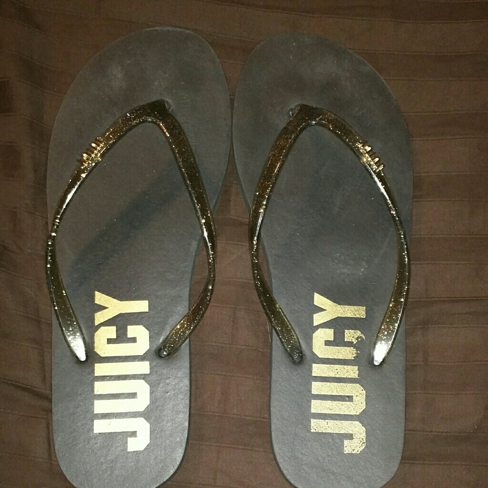 Juicy couture , gold glitter flip flops